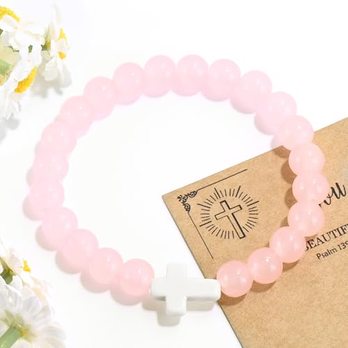 VIBILIA Cross Beaded Bracelets for Women, Birthday Gifts - color: I 3. Cross - Rose