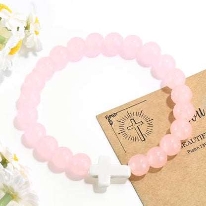 VIBILIA Cross Beaded Bracelets for Women, Birthday Gifts - color: I 3. Cross - Rose