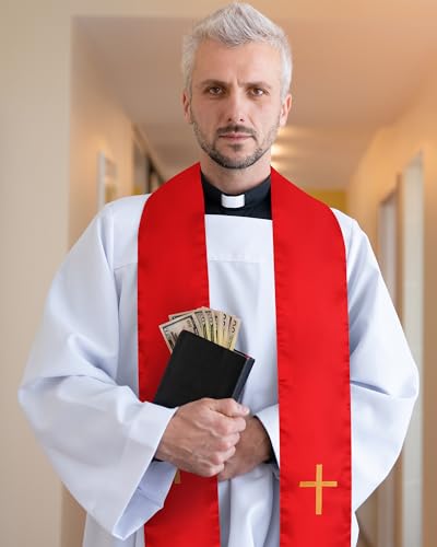 Eurzom 2 Pcs Reversible Clergy Stole with Cross Tassels - color: White,red