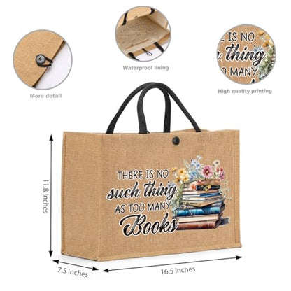Book Tote Bag Christmas Librarian Bookish Gifts for Women Readers Book Lover - color: There is No Such Thing as Too Many Books 1