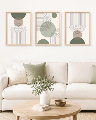 HesenDot Abstract Sage Green High Framed Wood Wall Art Set of 3, 12x16IN - color: High Frame Sage Green