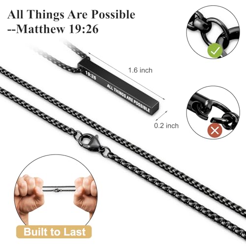 Romass 2Pcs Pendant Necklace for Men,Stainless Steel Silver Black Gold Bible Verse Chains for Men Vertical Bar Pendant Gifts Jewelry Box 16-24 Inches - size: 20 in, style: 2Pcs(silver+black) 1.6 "* 0.2'' pendant
