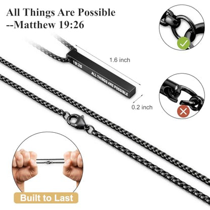 Romass 2Pcs Pendant Necklace for Men,Stainless Steel Silver Black Gold Bible Verse Chains for Men Vertical Bar Pendant Gifts Jewelry Box 16-24 Inches - size: 22 in, style: 2Pcs(silver+black) 1.6 "* 0.2'' pendant