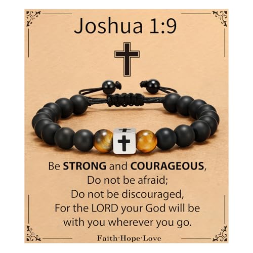 Cross Bracelet Beads Christian Bracelet for Boys Birthday Religion Gifts - style: Joshua 1:9