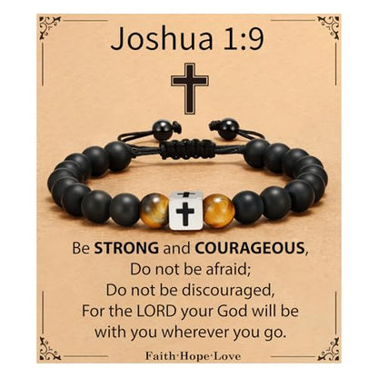 Cross Bracelet Beads Christian Bracelet for Boys Birthday Religion Gifts - style: Joshua 1:9