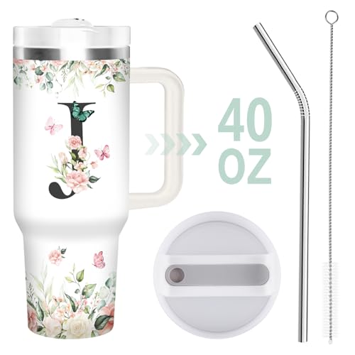 Christian Gifts for Women, Christian Monogrammed Tumbler 40oz - style: Initial J cup