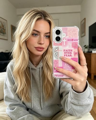 Pink Christian Aesthetic Phone Case Compatible with iPhone 17, Jesus Faith Positivity Phone Cover for iPhone 17 - color: Pink Christian