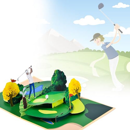 3D Pop Up Interesting Cards for men - Golf theme Greeting Card - color: Golf course
