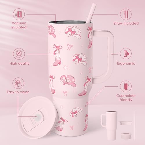 SANDJEST Cowgirl 40oz Slider Tumbler with Handle and Straw - Insulated Stainless Steel Travel Coffee Mug for Women Girls, Gift for Birthday, Christmas - color: Cowgirl 2