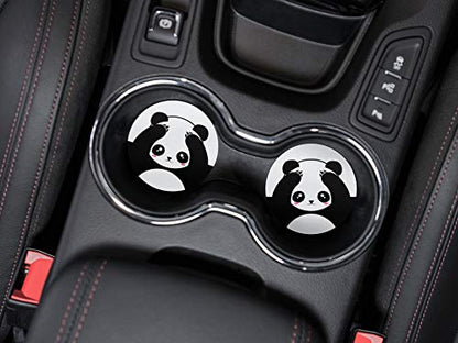 , Panda Bear Black White Style Design Absorbent ROUND Fabric Felt Neoprene Car Coasters for Drinks, 2pcs Set - color: Panda Bear Black White Style