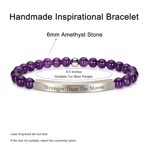 Amethyst Christian Bracelet for Women, 18K Gold Plated Bible Verse Jewelry, Inspirational Religious Faith Gift, Scripture Jewelry for Encouragement & Strength - color: STRONGER THAN THE STORM but sisters by heart-Amethyst Silver