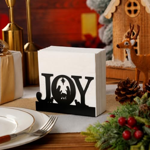 Nuogo Christmas Napkin Holder for Tables Black Metal Joy Decor - style: Joy