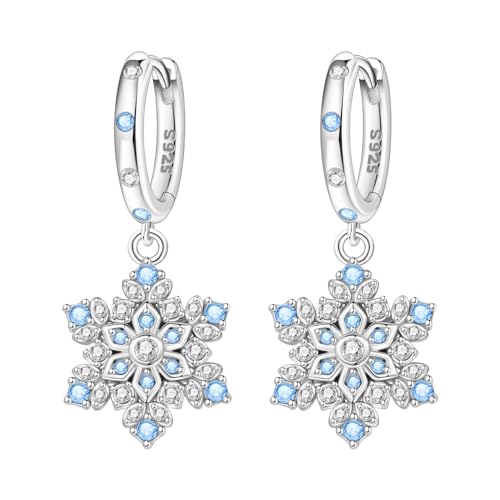 925 Sterling Silver Drop & Dangle Earrings for Women,Butterfly Dragonfly and Bee|Flower and leaf Earrings, Suitable for Sensitive Ears Fashion Jewelry Gift- Hypoallergenic Earrings - color: Blue Snowflake