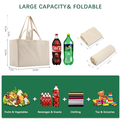 OKBA 5PCS Reusable Grocery Bags with Long Shoulder Straps and Short Handles,Inside Pocket.Large Canvas Shopping Bag