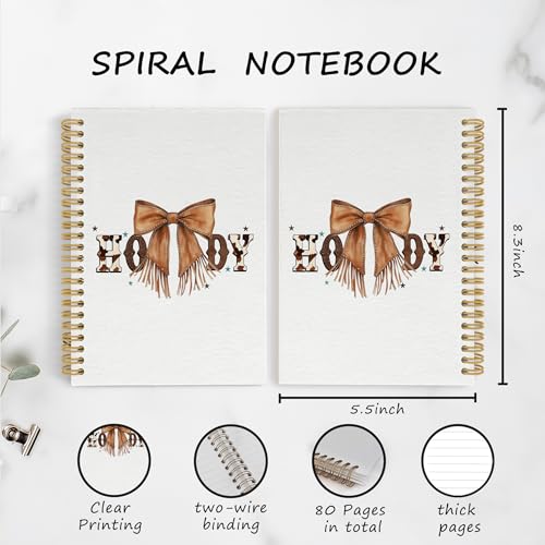 YLZlhb Western Coquette Leather Bow Spiral Notebook Journal, Howdy Western Notebooks for Note Taking, Cowgirl Gifts for Women, Retro Preppy Aesthetic Cowgirl Hardcover Spiral Journal 5.5x8.3 Inches - color: howdy