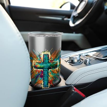 Abstract Cross Blessed Are The Peacemakers Matthew 5:9 Stainless Steel Insulated Tumbler - color: Brushed Steel