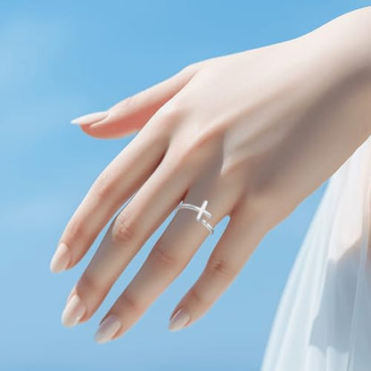 Sterling Silver Cross Rings for Women - Faith Inspirational Adjustable Rings Jewelry Gifts for Christian - style: Ture Love Waits