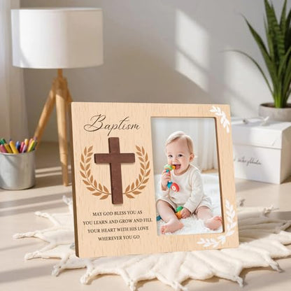 Baptism Picture Frame, Baptism Gifts for Boys Girls with Real Wood Cross - color: 3D-CROSS 4x6