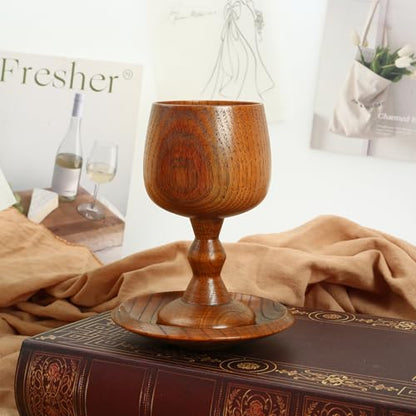 Chalice Cup Wooden, Communion Goblet with Tray & Gift Bag, Communion Chalice Wooden Goblet, Handmade Vintage Wine Cup (5.1 inches)