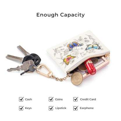 Butterfly Floral Keychain Coin Purse for Women Small Change Pouch - color: Butterfly Floral
