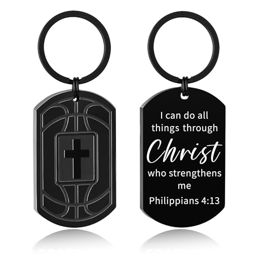 Football/Baseball/Soccer/Basketball Keychain for Men Sport Gifts for Men - color: Black, style: Basketball-philippians 4:13