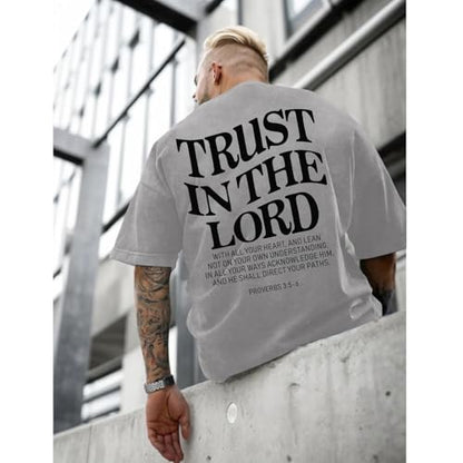 Wrenpies Mens Oversized Christian Shirts God Faith Jesus Religious Tshirts Trust in The Lord Bible Verse Tees Acid Wash Tops - color: Light Gray, size: Small