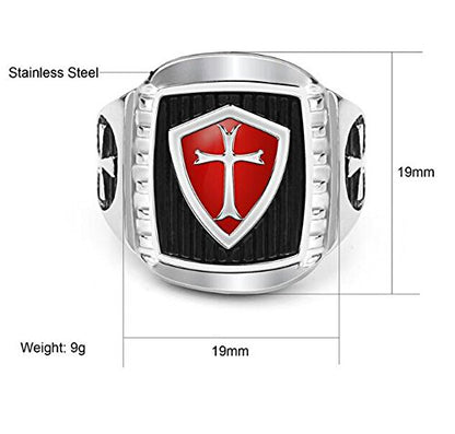 Men's Stainless Steel Knight Ring Templar Biker Crusader Cross Masonic Red Size 11 - size: 11