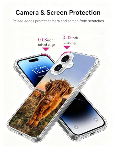 Fluffy Highland Cow Sunset Phone Case Compatible with iPhone 17 - color: Fluffy Cow