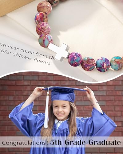 UPROMI Cross Bracelet for Girls Baptism Communion Confirmation Gifts, Kindergarten/Preschool/5th Grade/8th Grade Graduation Gifts - style: 5th Grade Grad