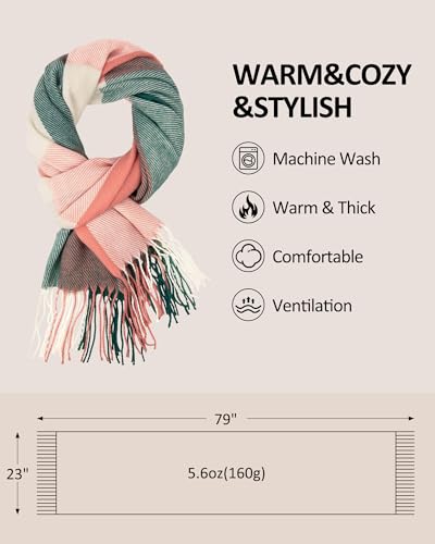 Loritta Winter Scarf for Women, Long Plaid Shawl Wraps Scarves Gifts - color: B-pink Green Lattice