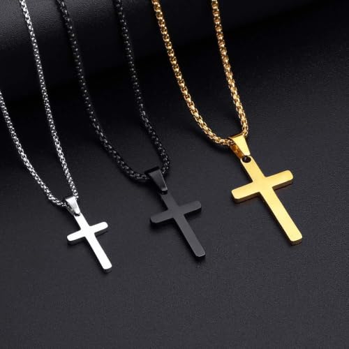 M MOOHAM Cross Necklace for Men, Stainless Steel Cross Chain - color: Silver: Cross Pendant 0.8"*0.4"