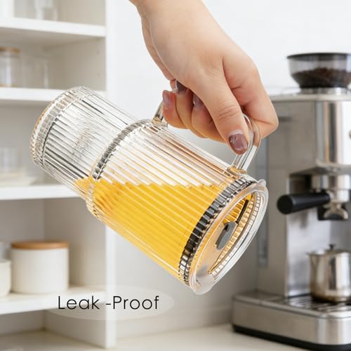 Accguan 6Pack 20oz Ribbed Glass Tumbler with Handle, Straw and Lid - size: 20oz with handle-6pcs