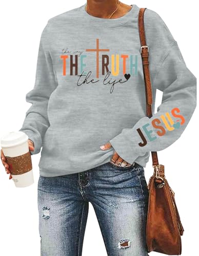 Christian Sweatshirt Women Bible Verse Pullover Religious Faithful Shirt - color: Grey, size: X-Large