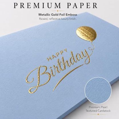 Happy Birthday Cards with Envelopes and Stickers, 24 Pack, Dusty Blue Greeting Cards with Gold Foil Balloon Design, Elegant Birthday Card Set for Friends, Family, Clients (Dusty Blue) - color: Dusty Blue