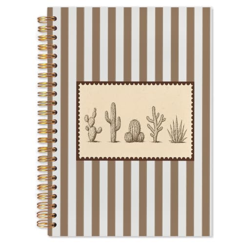 Western Cactus Spiral Notebook 5.5x8.3 - color: White Western Cactus Striped