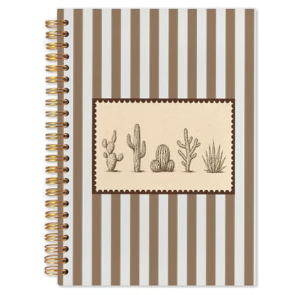 Western Cactus Spiral Notebook 5.5x8.3 - color: White Western Cactus Striped