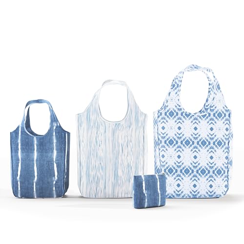 Pure Sage Reusable Grocery Bag - Stylish Shopping Bags for Groceries - Foldable Tote Bag - color: Indigo