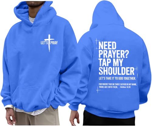 Christian Hoodies for Men Jesus Cross Casual Tops - color: Blue, size: Medium