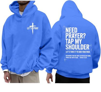 Christian Hoodies for Men Jesus Cross Casual Tops - color: Blue, size: Large