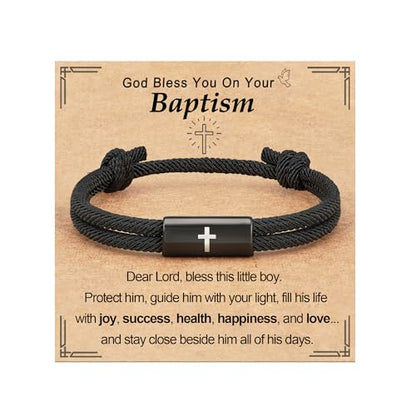 Confirmation First Communion Baptism Gifts for Boys, Cross Bracelet for Son GrandSon Nephew Brother Christian Religious Jewelry Gifts - style: Baptism Bracelet