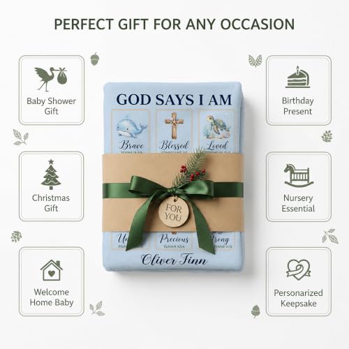 Personalized God Says I Am Ocean Baby Blanket, Christian Baby Blanket - color: Blue #2
