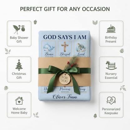 Personalized God Says I Am Ocean Baby Blanket, Christian Baby Blanket - color: Blue #2