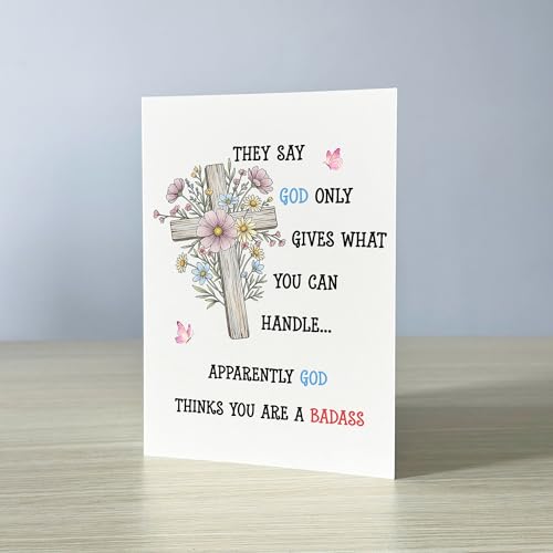 Apparently God Thinks You Are a Badass Christian Card Funny Get Well Cards Heartwarming Encouragement Gift Friend Family Coworker Bestie Faith Prayer