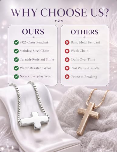 Subiceto Cross Necklace for Women,Small Sterling Silver Cross Pendant - color: Silver-Sideways Cross