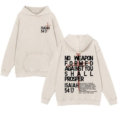 Christian Hoodies Men Jesus No Weapon Formed Against You Sweatshirts Faith God Oversized Acid Wash Graphic Pullover - color: Apricot, size: Small