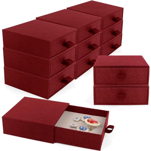 Jewelry Gift Box, 12-Pack Necklace Gift Box Drawer Jewelry Box Bangle Necklace Case For Earrings & Rings, Stylish Necklace Bracelet Organizer, 3.5 x 3.5 x 1.25 Inches (Red) - color: Red