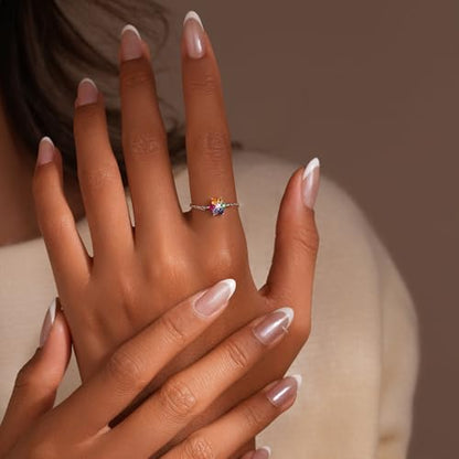 925 Sterling Silver Adjustable Link Chain Rings for Women Daughter - color: Style 6-Rainbow