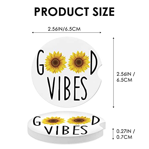 Car Coasters 2 Pack, Small 2.56" Stone Car Cupholder Absorbent Coaster Set for Women Men Drink Cup Holder Coasters (Good Vibes) - color: Good Vibes