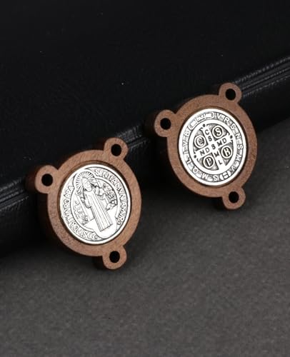 COTTVOTT St Benedict,Our Lady of Guadalupe Medal for DIY Jewelry Making,Virgin Mary Christ Jesus Rosary Center Connection Part - color: 10pcs-Wood Saint Benedict Medal