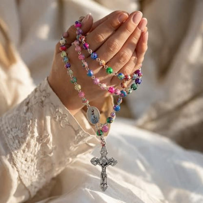 TALISMAN4U Colorful Catholic Rosary Necklace Our Lady of Fatima Medal